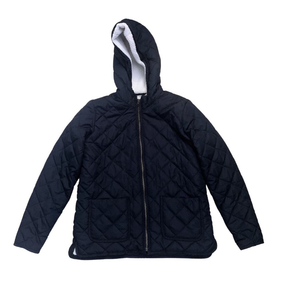 2/$30 Navy Blue Fur Lined Quilted Puffer Hooded Barn Jacket XS Y2K Bella Swan